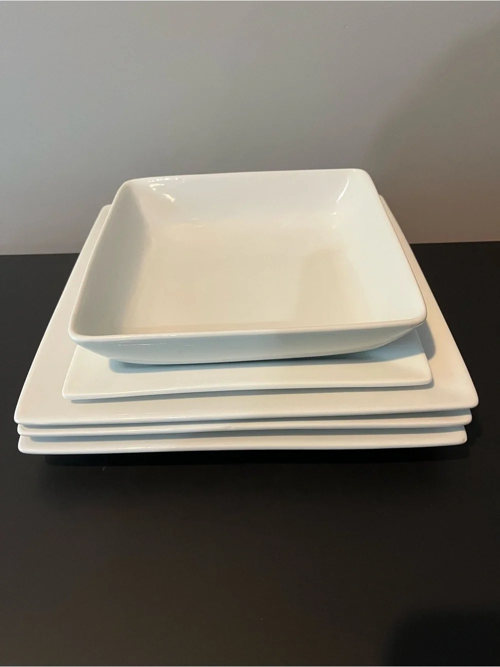 Better Homes and Gardens Porcelain White Square 5pc Salad Plates & Bowl Set